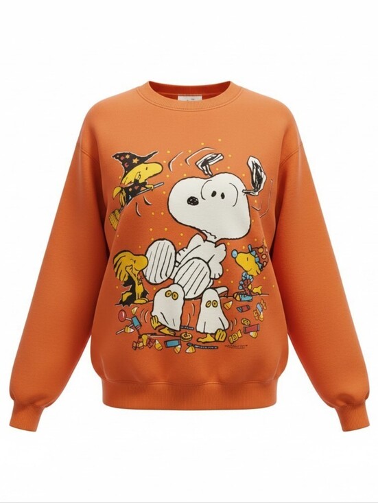 Peanuts Tops - Vintage 80s Peanuts Snoopy Woodstock Halloween Sweatshirt Unisex Sz L Orange USA